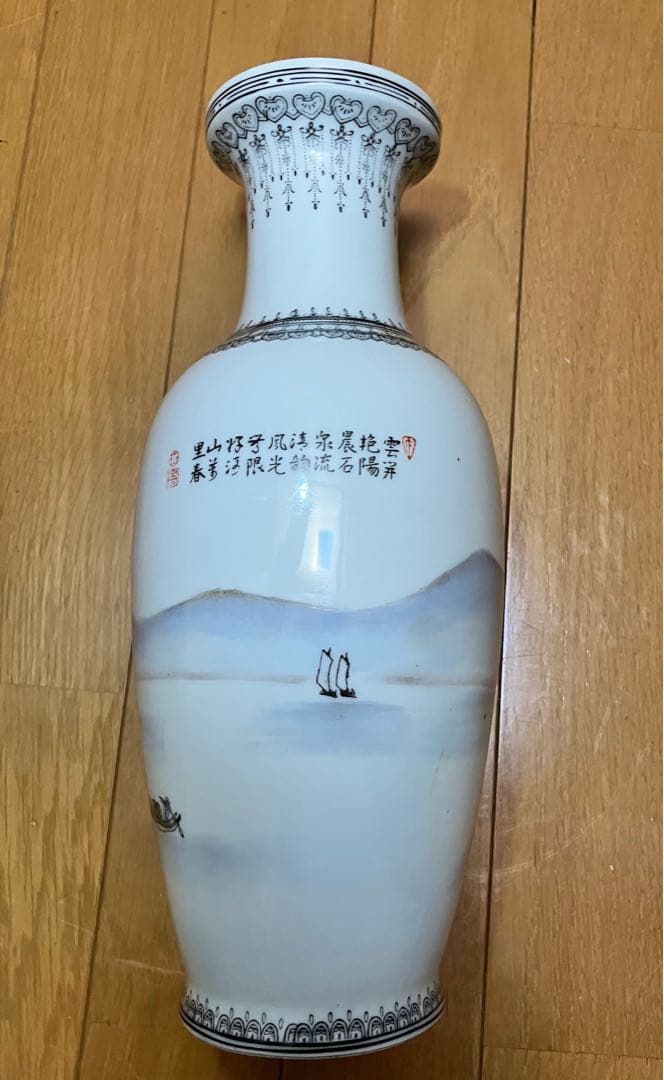 景徳鎮製　粉彩 色絵　山水風景図　花瓶　中國古美術　唐物