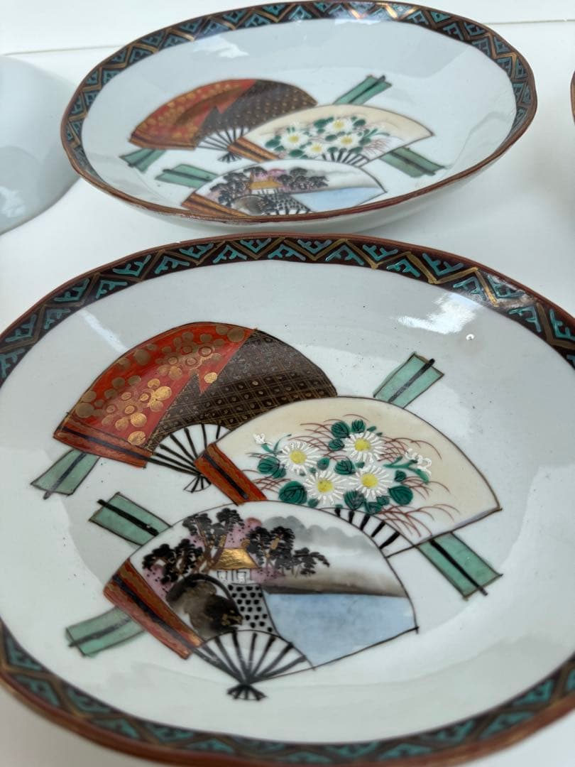 ✨美品✨ 華やか扇面絵柄 銘々皿 6枚セット 和食器 小皿 取皿 来客 九谷焼