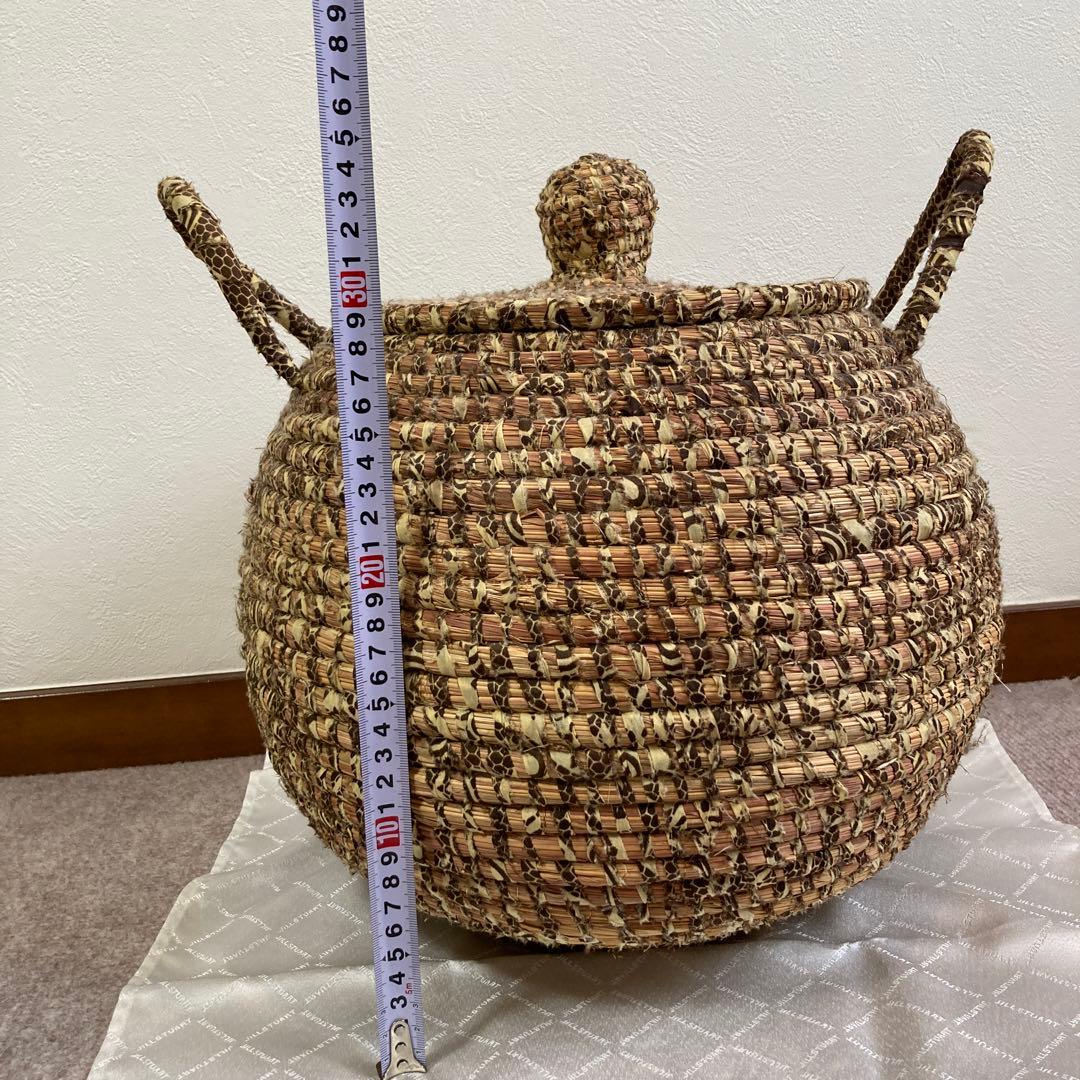 【匿名配送】アフリカ　水草　ハンドメイド　フタ付きバスケット