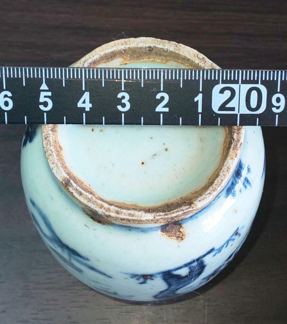 中国美術 白磁染付 明 清時代 人物花模様陶器の壺
