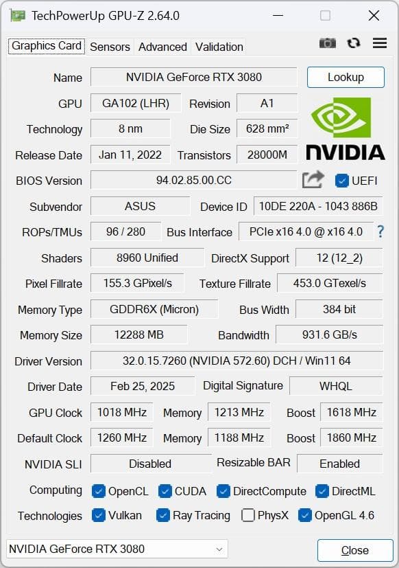 ASUS ROG Strix RTX 3080 12GB LHR版