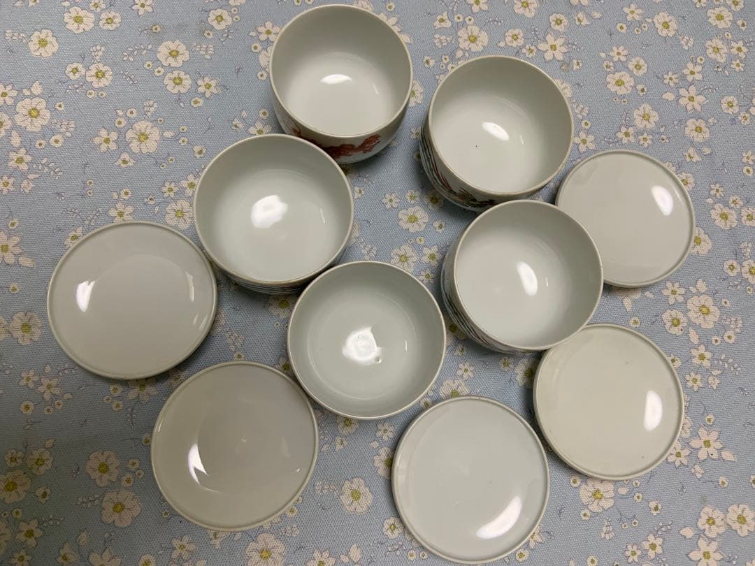 昭和レトロな蓋つき煮物椀 5個セット 龍と鳳凰の絵柄