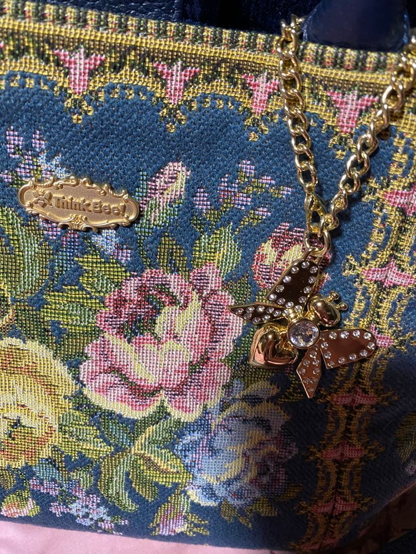 ネイビー 花柄 ハンドバッグシンクビーお値引き