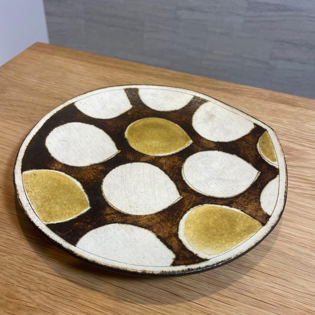 【市岡 泰】しずく皿　Lサイズ　約22cm 作家のうつわ　美品　白&黄