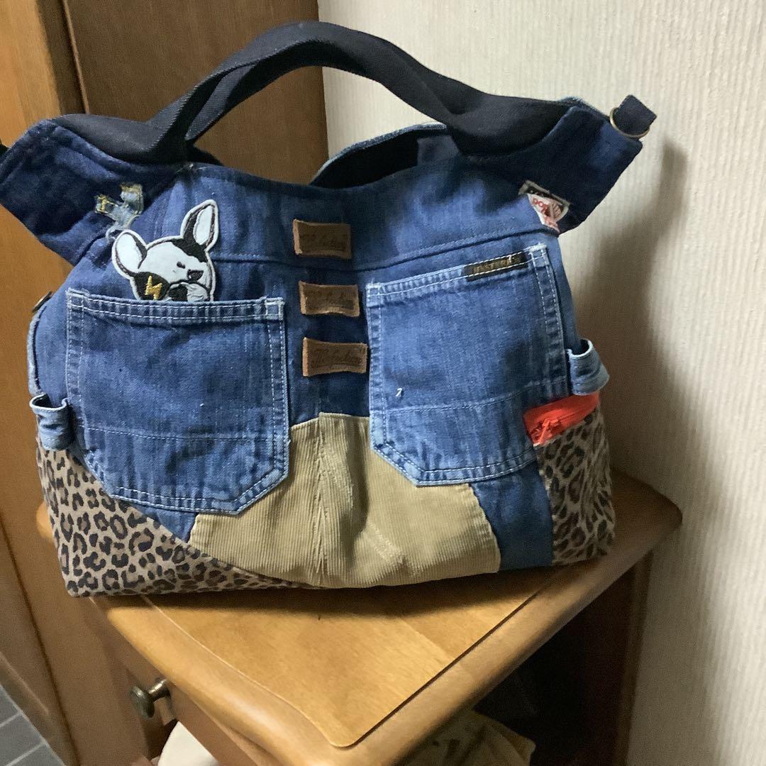 ハンドメイド　リメイクデニム　トートバッグ　LLサイズ　Dカン付き