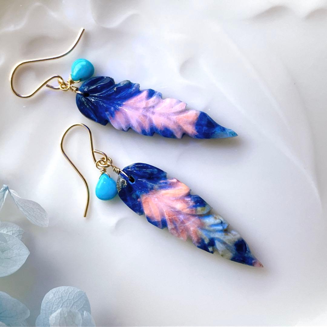 skygray◆希少✧ローマングラス×グレーサファイア×両剣水晶ピアス
