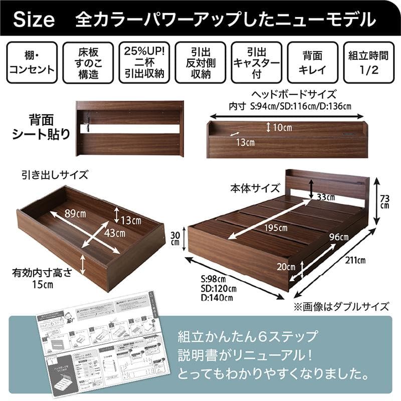 最安値！マットレスなし ダブルベッド 　　収納 コンセント 送料込み！ 29