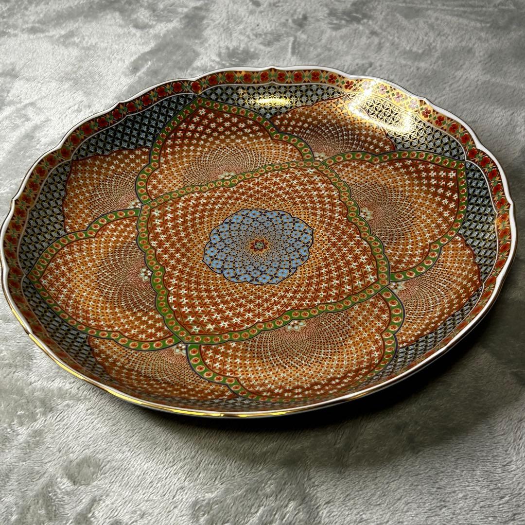 【極美品】前畑陶器 庫山窯 献上手金彩 盛鉢 大皿 幅30cm 金縁 飾皿