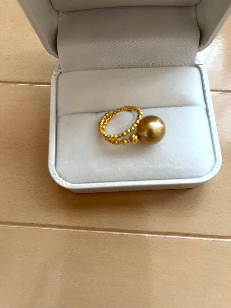 茶金白蝶真珠ペンダント.ネックレス.指輪のセット