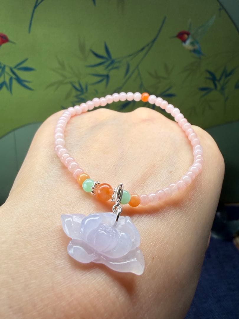 希少‼️新作❣️ ラベンダー浄化蓮花＆ピンク翡翠小粒ブレスレット