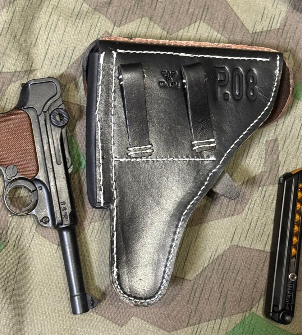 WWⅡ ドイツ軍 ルガーP08用ホルスター（レプリカ）黒色★刻印有り★降下猟兵