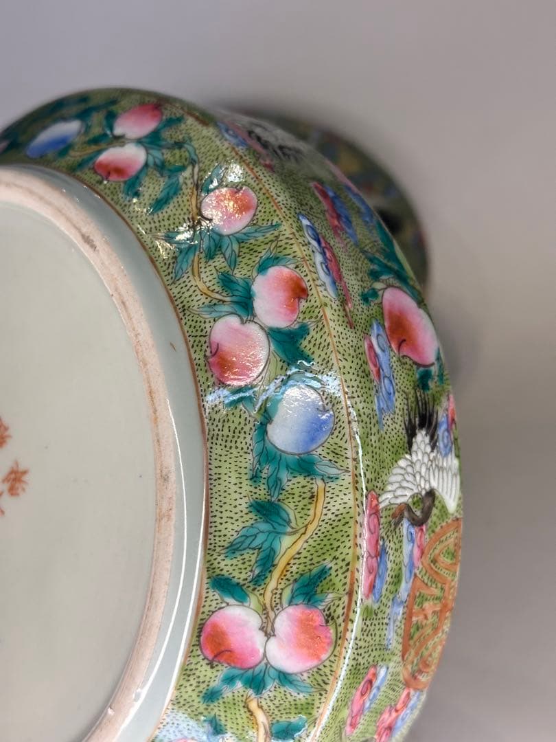 大清雍正年製 款 色絵 蓋物 果子器 菓子器 中国古美術 清代 蓋盒 鶴と花