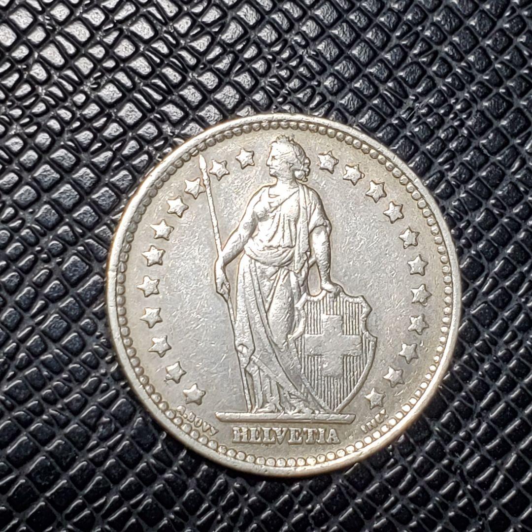 4908.　銀貨　極美品　1945年　スイス　1フラン 　海外硬貨