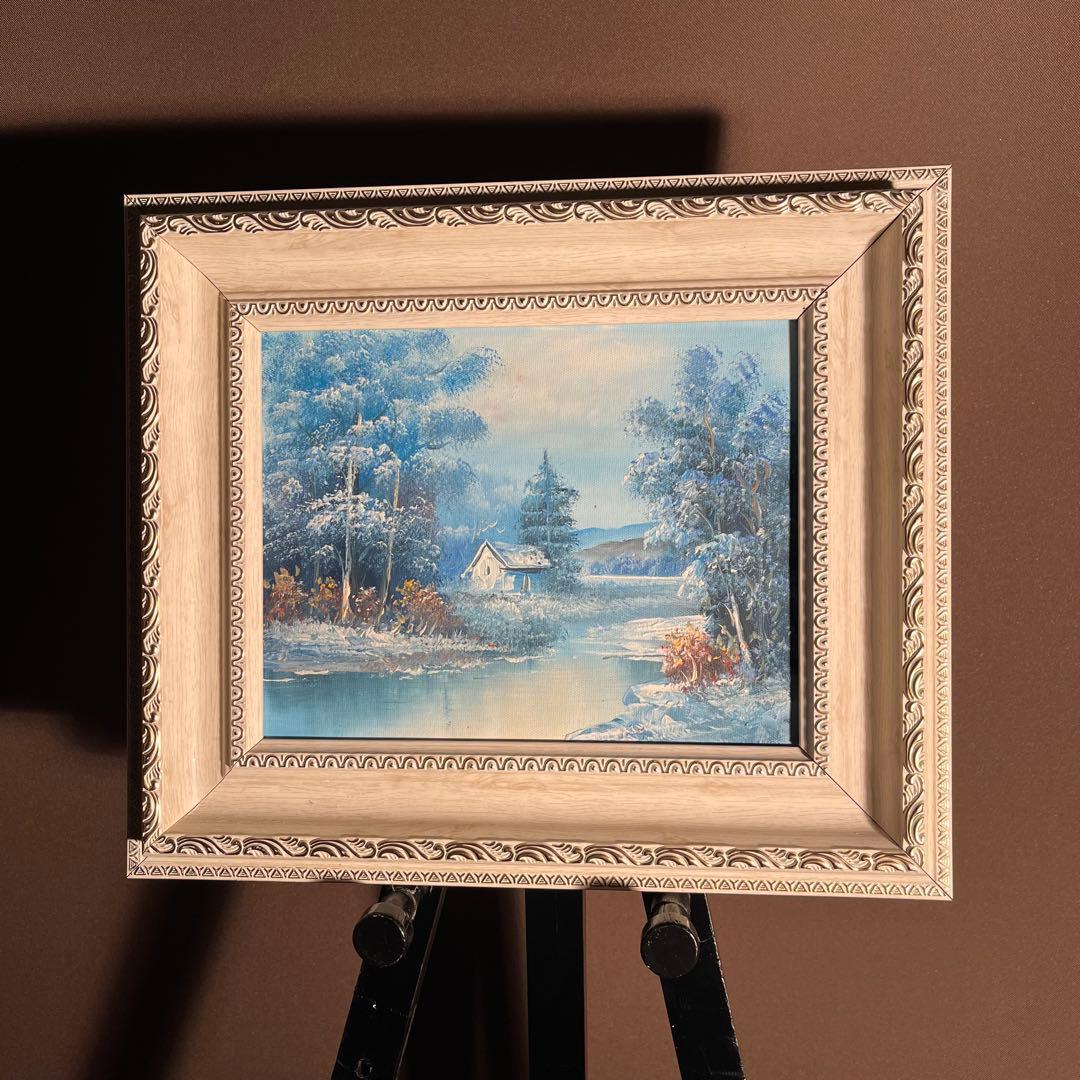 手書き油絵 山河の風景 額付 絵画 インテリア 油彩画