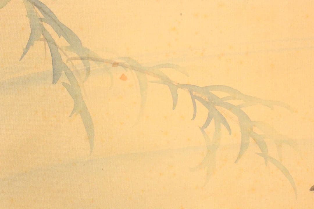 No4588 掛軸　在銘　華仙　鮎図　着色絹本　日本画　古画　古美術　送料無料