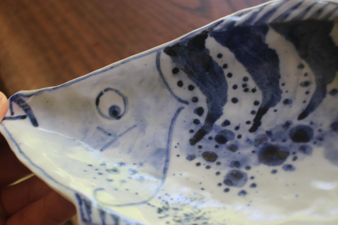 デッドストック！かわいらしい魚形デザインの染付皿3点（検古伊万里九谷
