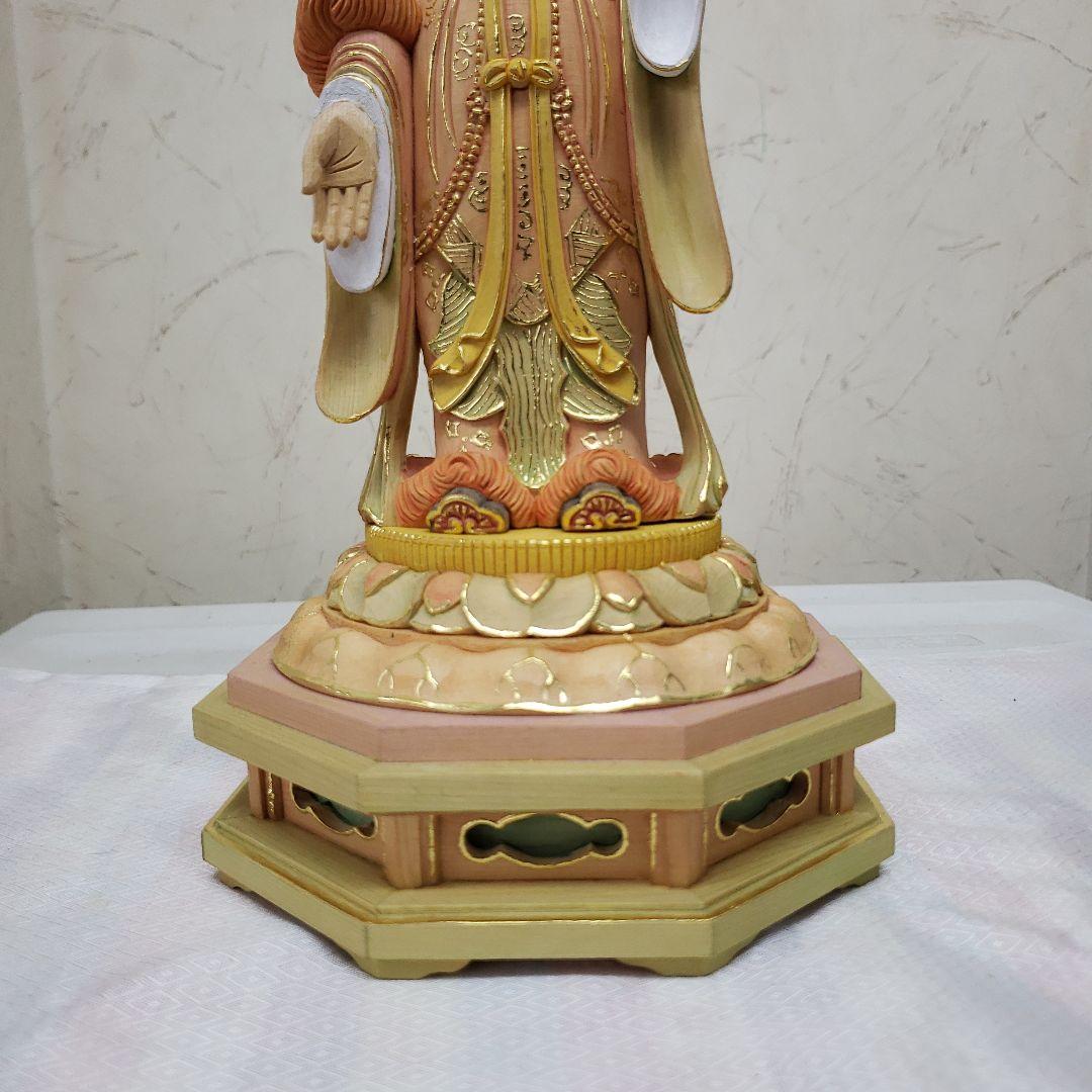 蔵出し特価　美しい仏像★ヒバ材 淡彩色錐金 吉祥天6寸★毘沙門天の妃