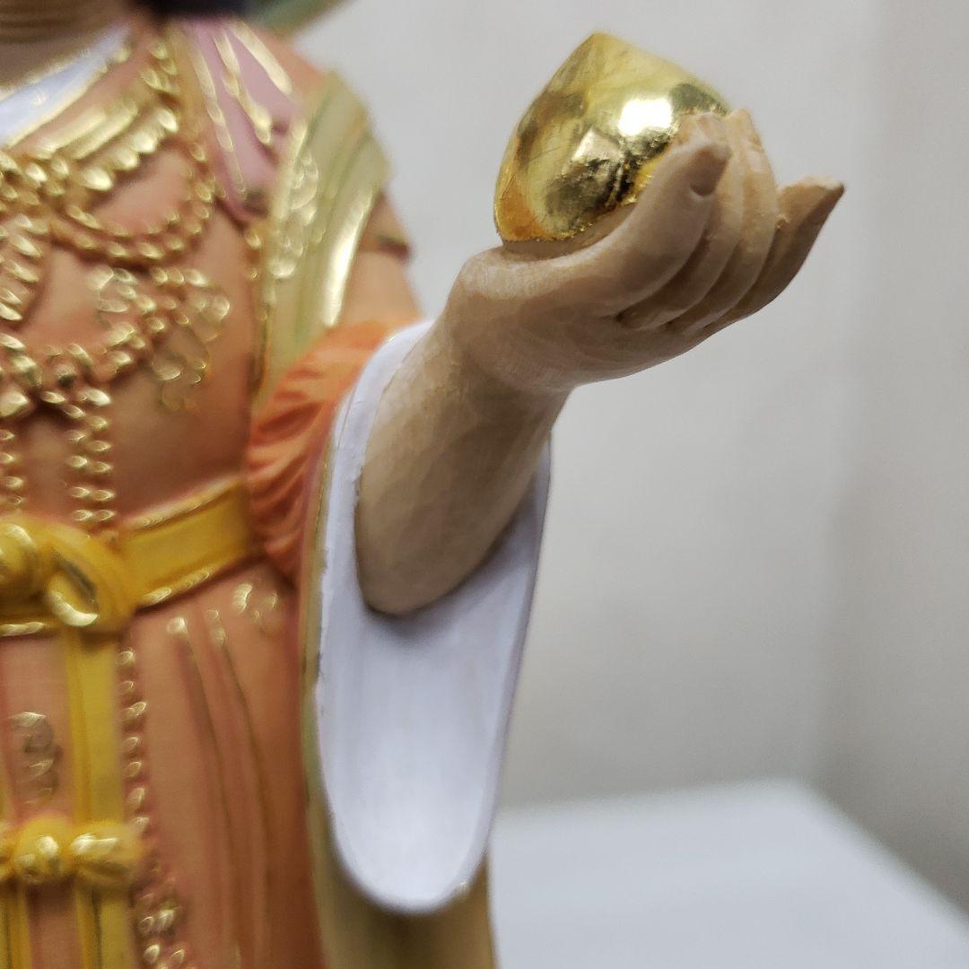 蔵出し特価　美しい仏像★ヒバ材 淡彩色錐金 吉祥天6寸★毘沙門天の妃