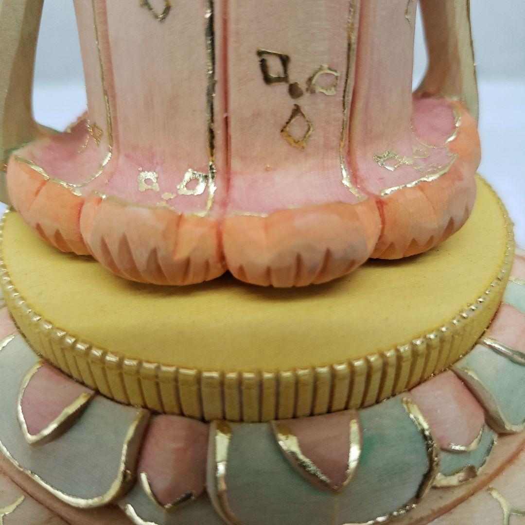 蔵出し特価　美しい仏像★ヒバ材 淡彩色錐金 吉祥天6寸★毘沙門天の妃
