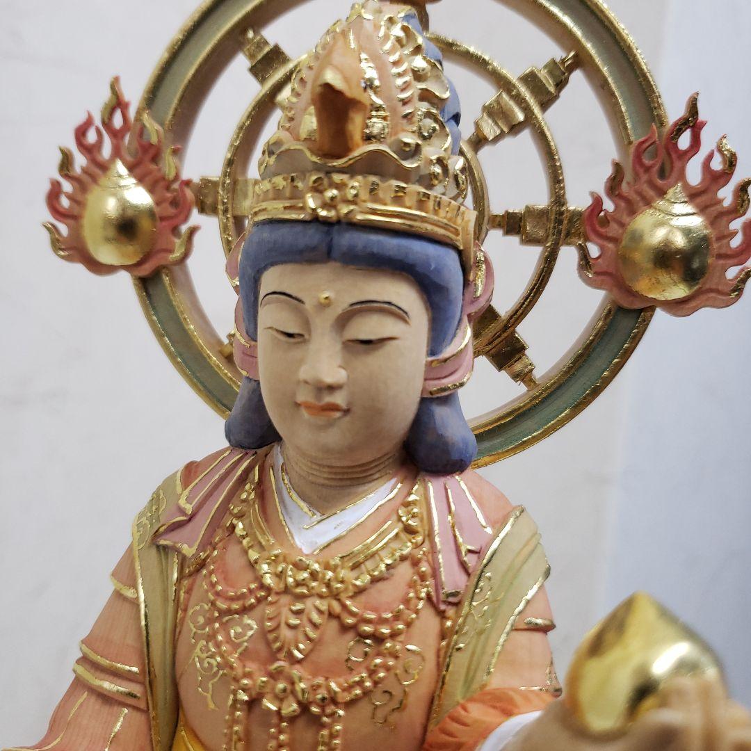 蔵出し特価　美しい仏像★ヒバ材 淡彩色錐金 吉祥天6寸★毘沙門天の妃
