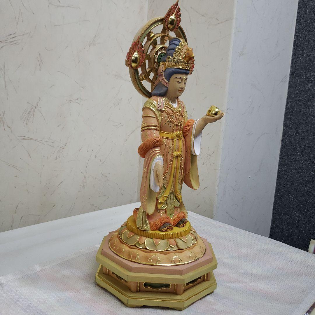 蔵出し特価　美しい仏像★ヒバ材 淡彩色錐金 吉祥天6寸★毘沙門天の妃