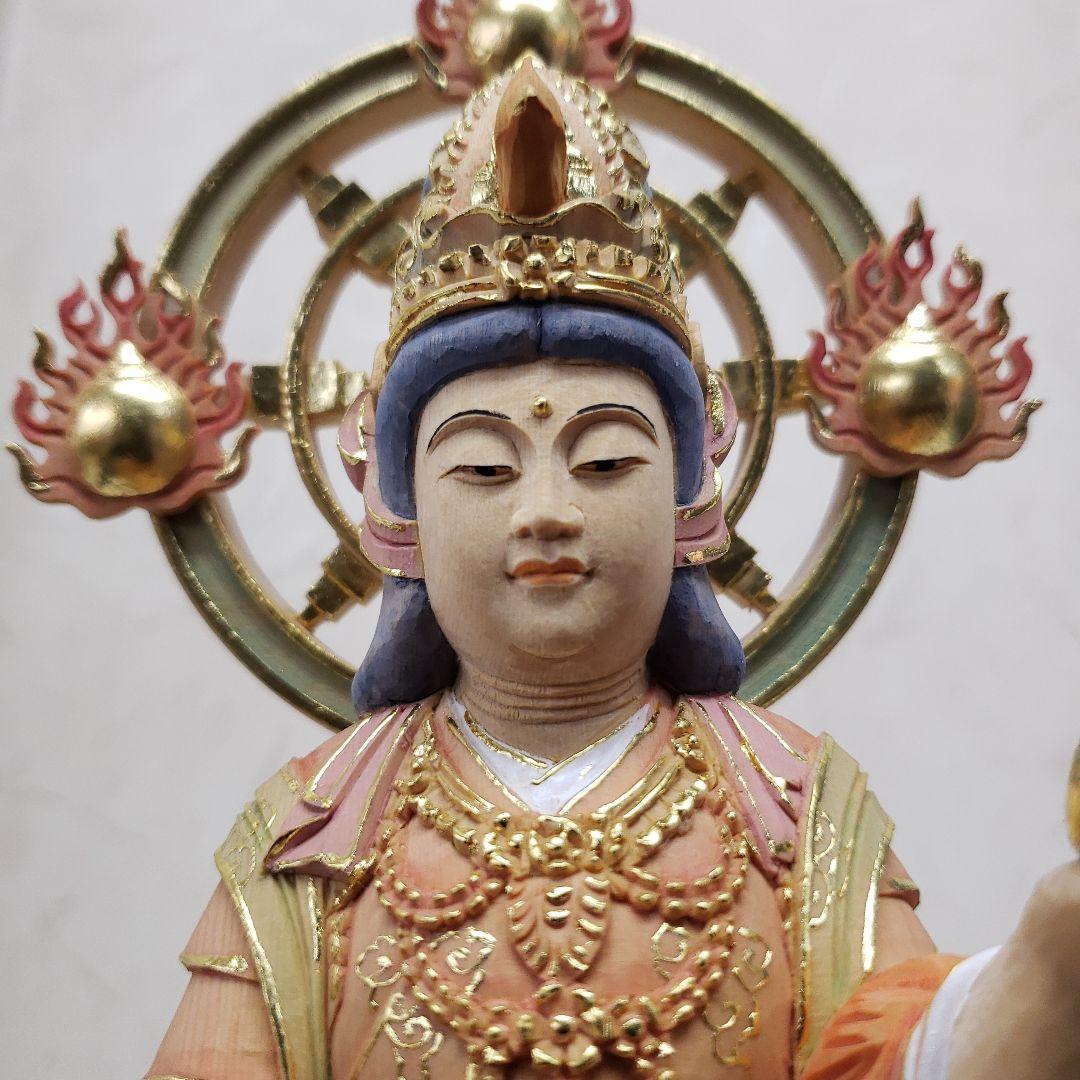 蔵出し特価　美しい仏像★ヒバ材 淡彩色錐金 吉祥天6寸★毘沙門天の妃