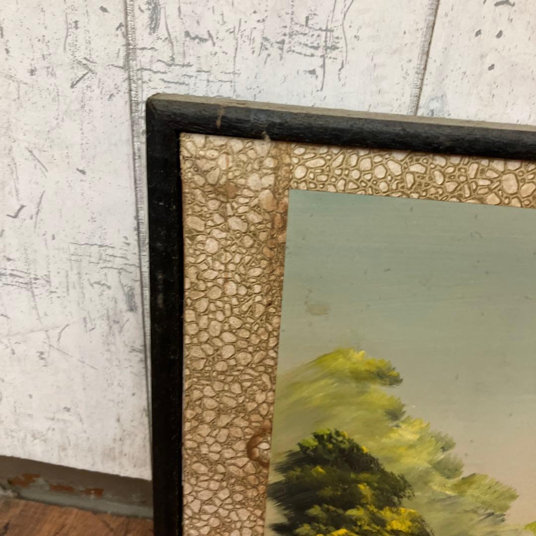 【希少ワイドサイズ】昭和レトロ 風景画 額装済み 古民家と山々 アートパネル