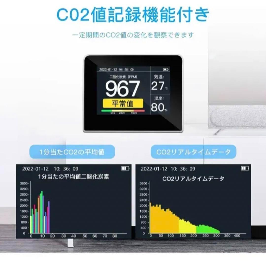 二酸化炭素CO2測定器温度湿度　充電式バッテリー付き