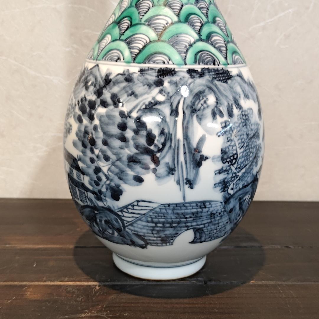 【新品・未使用】花瓶　青海波山水花生　京都　清水焼　花入