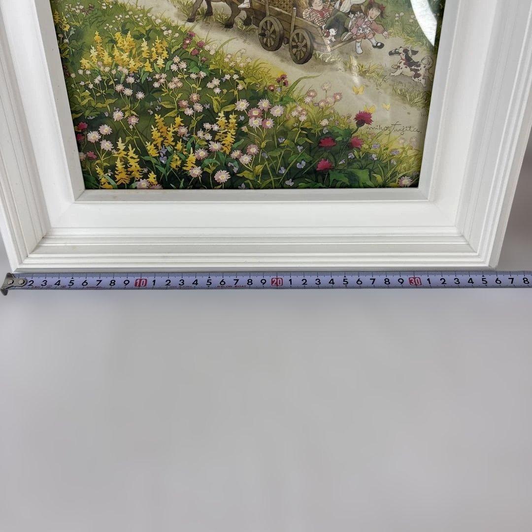 藤田三歩 牧場のごあいさつ 額装 絵画 風景画 メルヘン アート インテリア