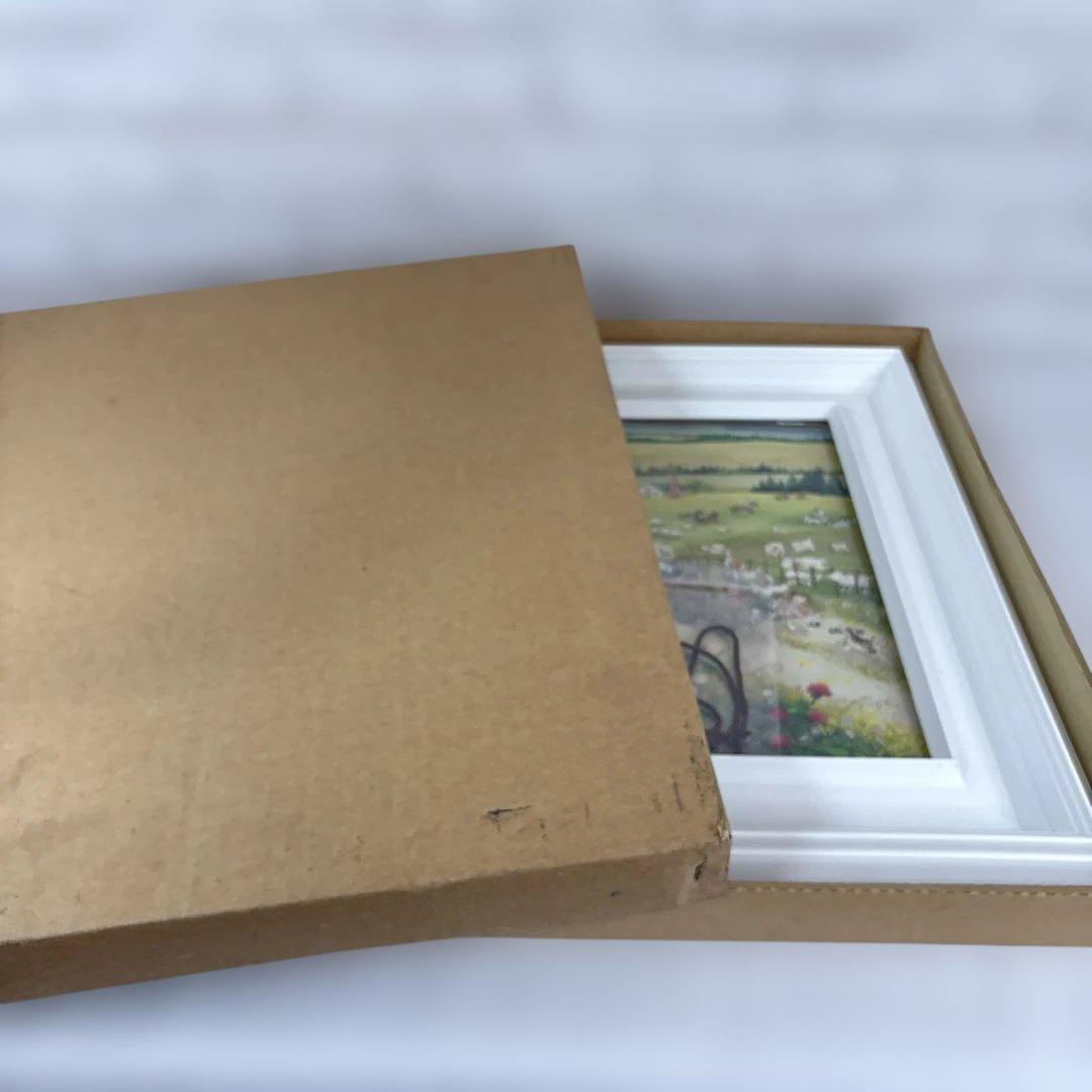 藤田三歩 牧場のごあいさつ 額装 絵画 風景画 メルヘン アート インテリア