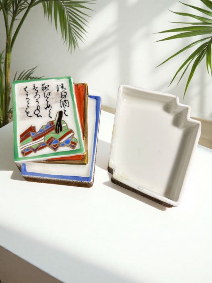 骨董　香合　百人一首　小倉　茶道具　陶器　小物入れ