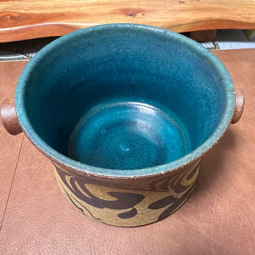 【新品】　沖縄やちむん　陶器　手描き　アイスペール　シャンパンクーラー　花器