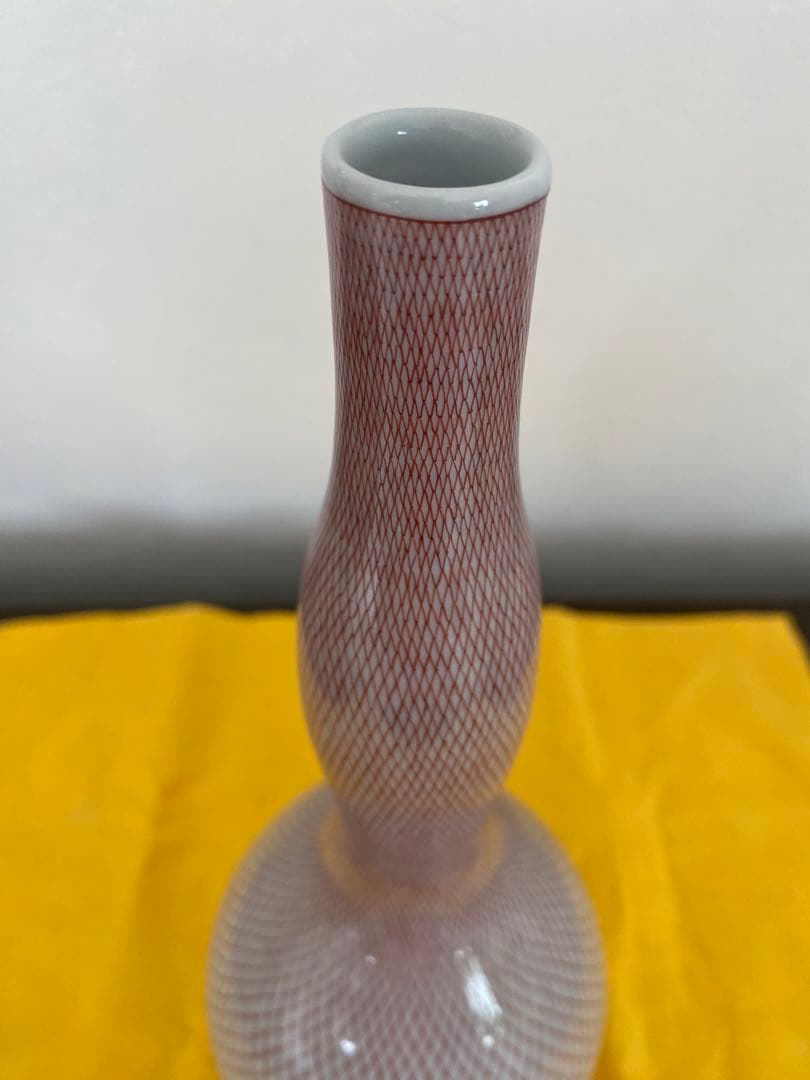 佐野窯福島武山　作　赤網手　花瓶