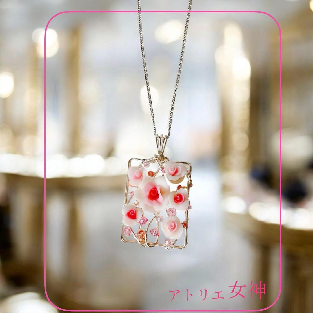 ピンクローズ ペンダントトップ/フラワーアクセサリー ハンドメイド 一点物