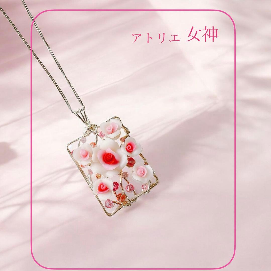 ピンクローズ ペンダントトップ/フラワーアクセサリー ハンドメイド 一点物