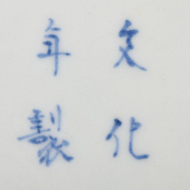 伊万里焼　文化年製款　染付　松文　輪花盤　皿　八客　M　R9598
