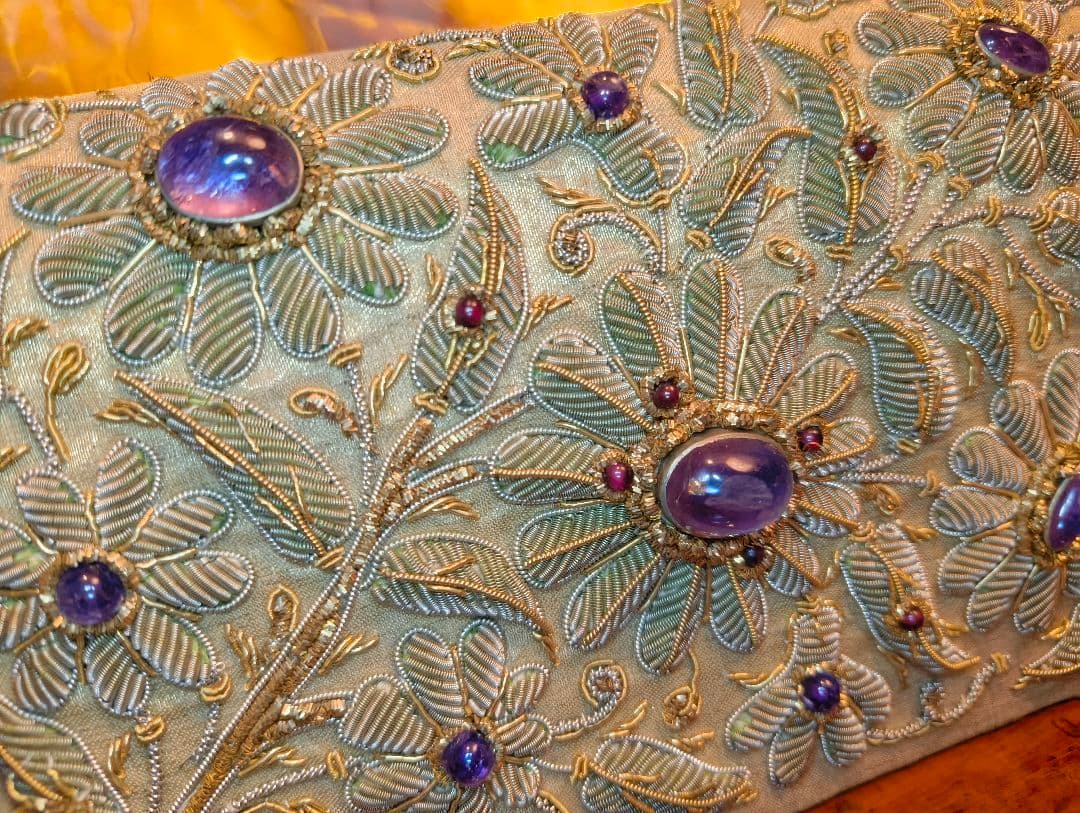 期間限定セール　希少 インド製 ヴィンテージ 両面 ザリ刺繍 高級 ハンドバッグ