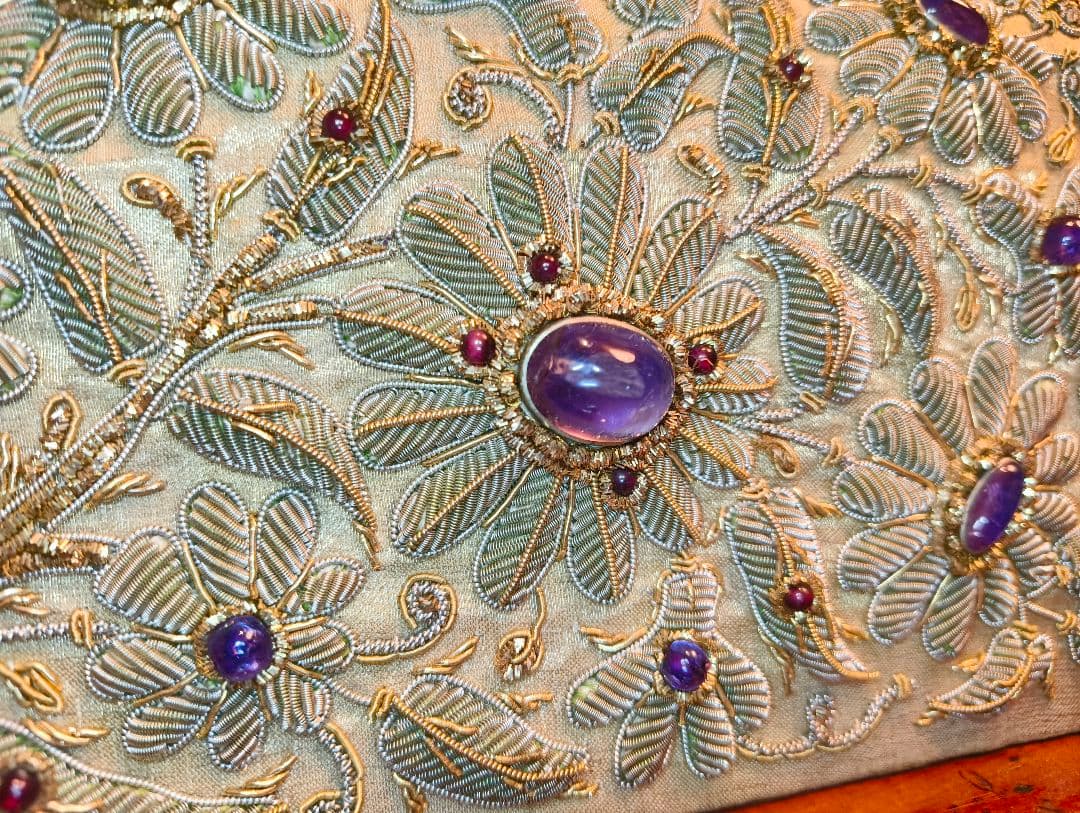 期間限定セール　希少 インド製 ヴィンテージ 両面 ザリ刺繍 高級 ハンドバッグ