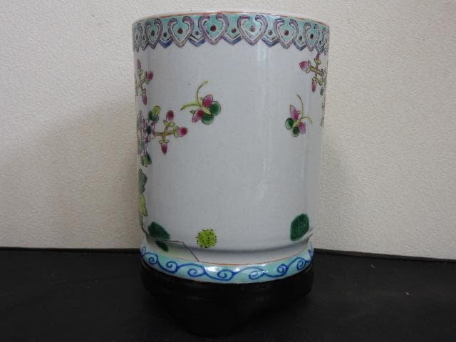 同治銘　粉彩花鳥文筆筒　保存箱　MA714