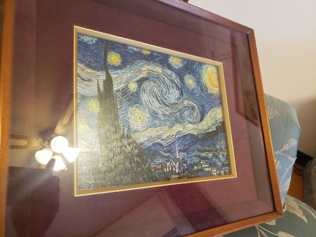 ゴッホVAN GOGH の絵画複製　パリで50年以前に購入　キャンバス　画木製額