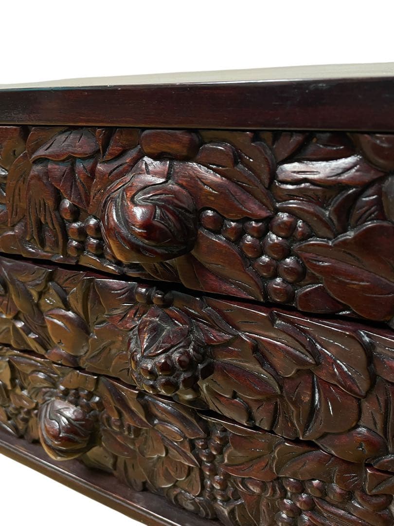 中国 唐木家具 鏡台　小箪笥 彫刻チェスト 無垢　小物収納 アンティーク家具