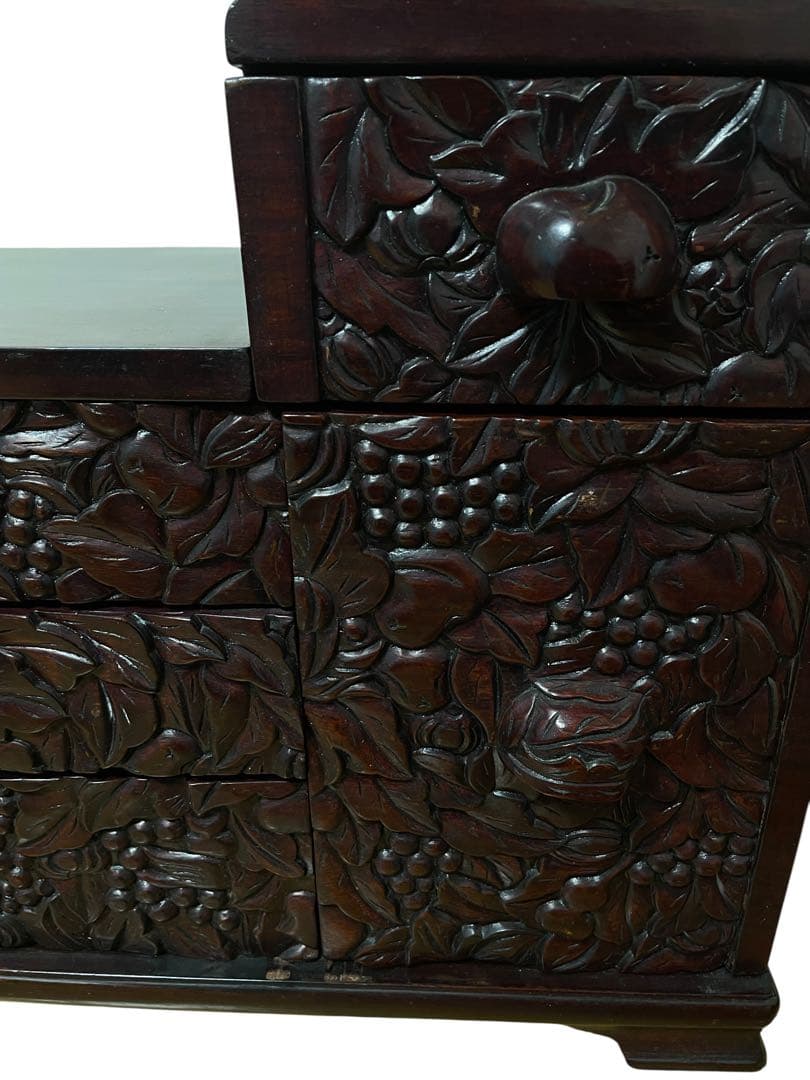 中国 唐木家具 鏡台　小箪笥 彫刻チェスト 無垢　小物収納 アンティーク家具