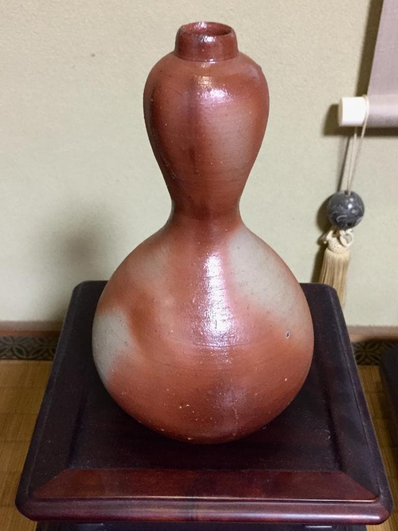 伊勢崎淳 人間国宝 備前焼 火襷 瓢箪型 花生 花瓶 花入 茶道具 艶々の肌