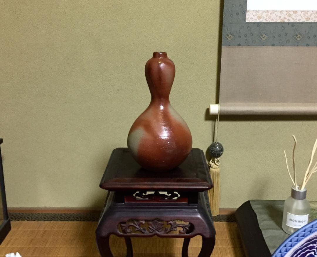 伊勢崎淳 人間国宝 備前焼 火襷 瓢箪型 花生 花瓶 花入 茶道具 艶々の肌