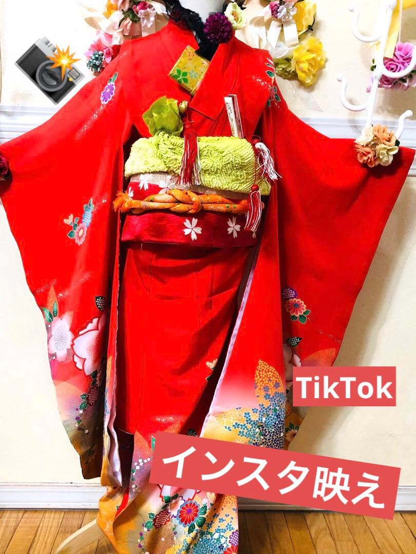 七五三豪華正絹7歳フルセット‼️人気赤地暈し⭐︎舞花金彩煌びやか逸品