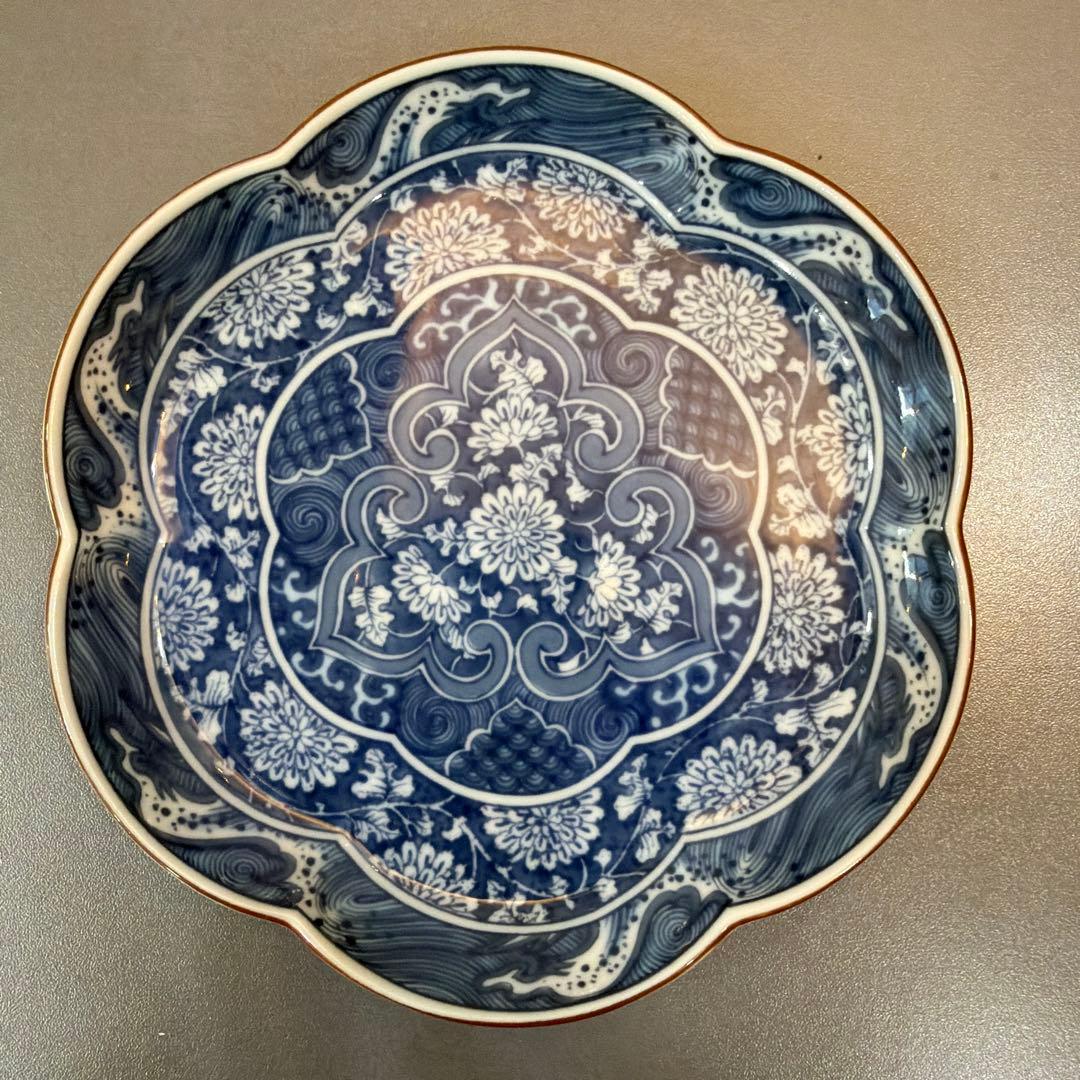 【希少品】庫山窯 前畑陶器 流水文様 輪花形 菊文様 花びら形 小皿 5枚