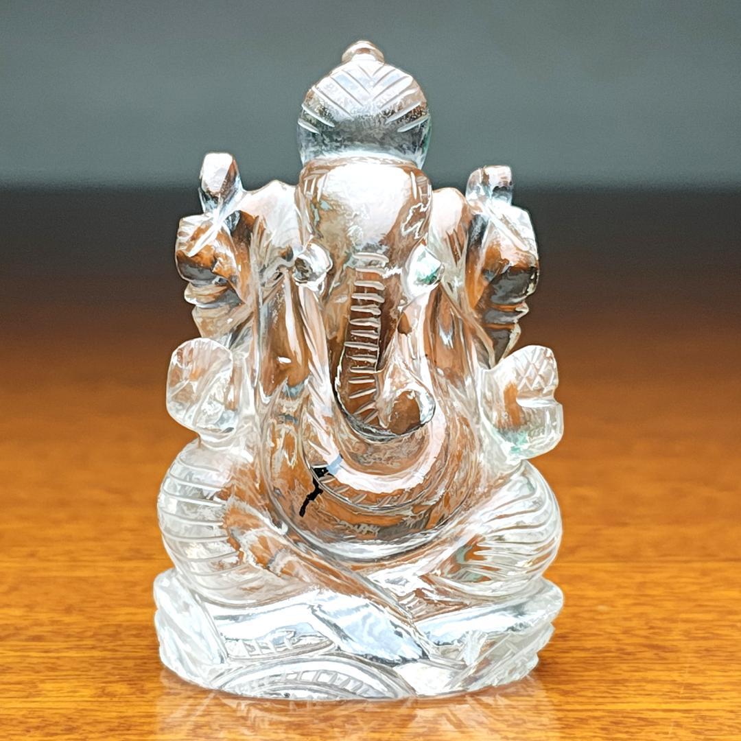 【No,8】ネパール ヒマラヤ水晶製 インドの神様 ガネーシャ立像 煙水晶