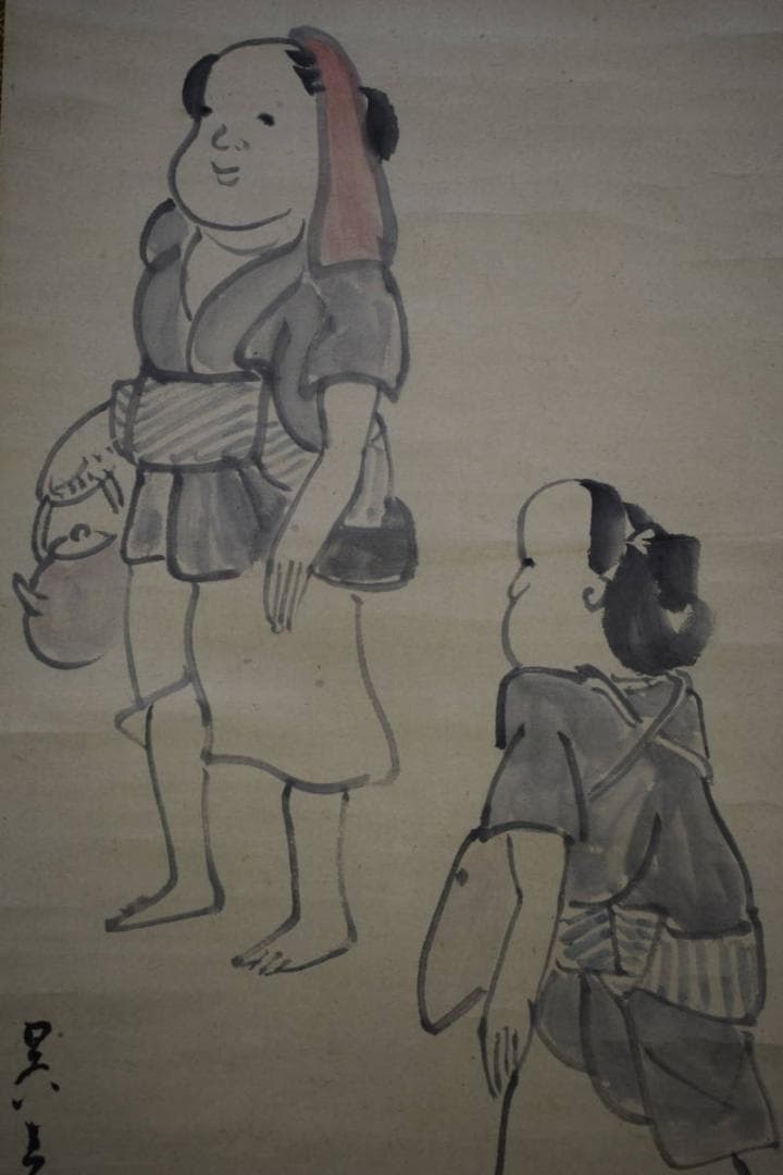 模写/松村呉春（画）/澄月（賛）/人物画賛/布袋屋掛軸HG-6