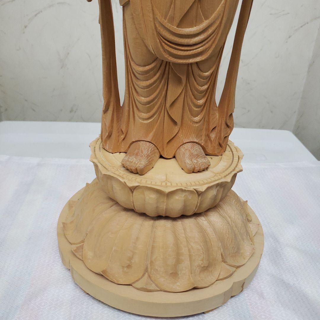 蔵出し特価　魔除け願いを叶える仏像★白木 聖観音菩薩像1尺立★訳あり